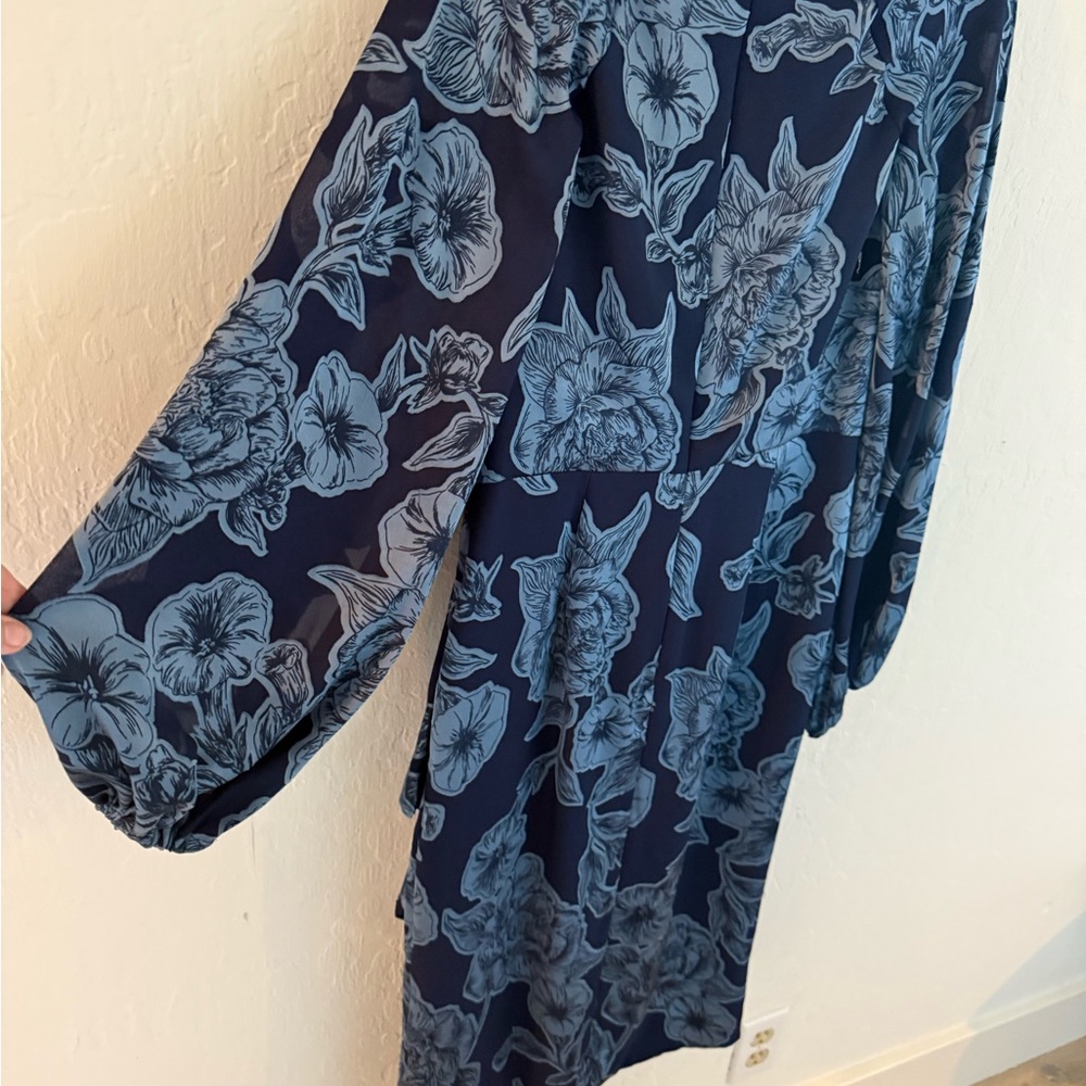 Theia Midnight Blue Floral Long Sleeve Dress
